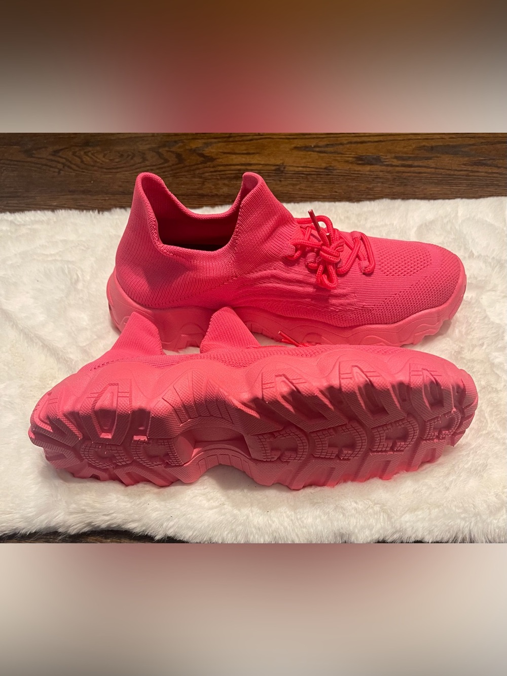 Amazon Women's  casual Bright Pink Chunky Knit Sneakers size 11 - Picture 9 of 14